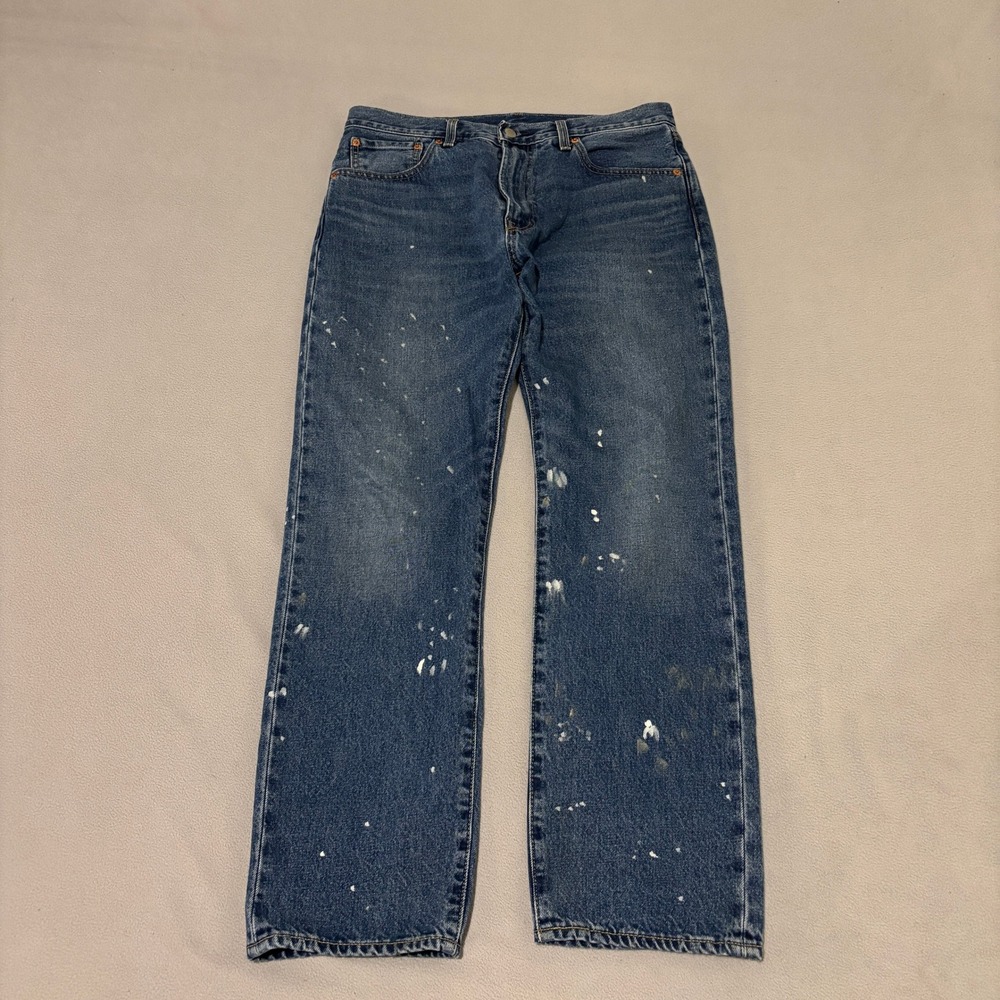 Levis 551z Premium 32x32 Blue Medium Wash Denim Paint Splash Grunge Straight Leg